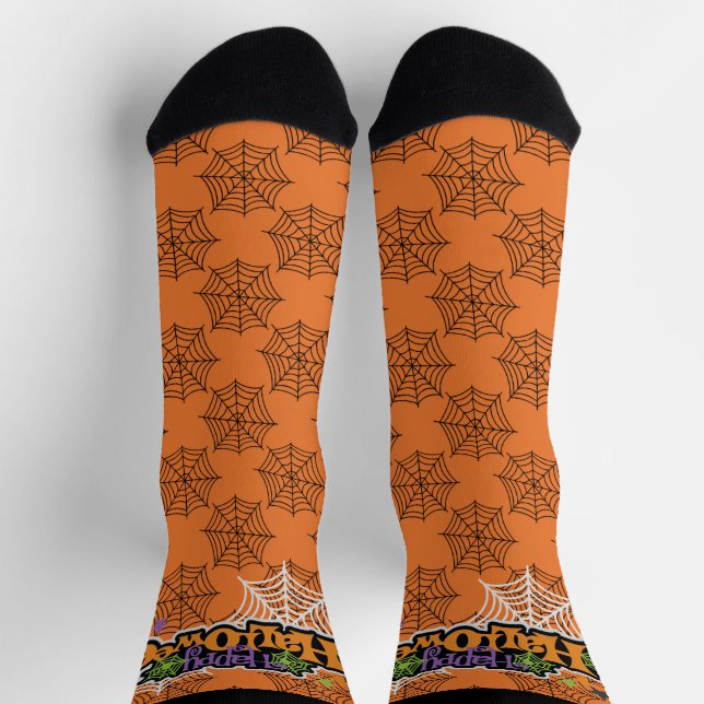 Happy Halloween Orange Black Spiderweb Niedlich Socken (Oben)