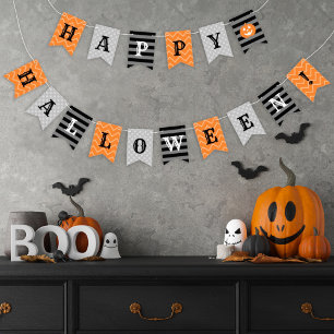 Happy Halloween Orange Black und Gray Gemustert Wimpelkette