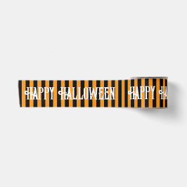 Happy Halloween Orange Black Witch Stripes Satinband