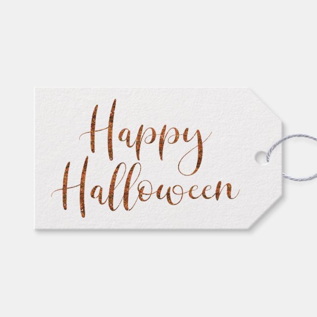 Happy Halloween Orange Glitzer Typografie Geschenkanhänger (Vorderseite (Horizontal))