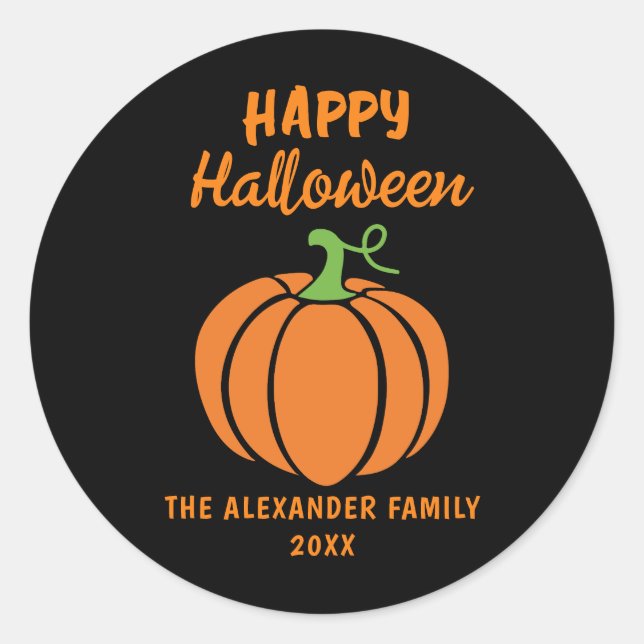 Happy Halloween Orange Pumpkin Black Runder Aufkleber (Vorderseite)