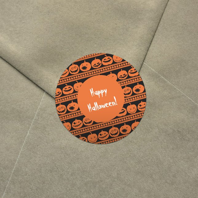 Happy Halloween Orange Pumpkin Kürbislaterne Runder Aufkleber (Von Creator hochgeladen)