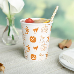 Happy Halloween Orange Weiß-Muster Pappbecher