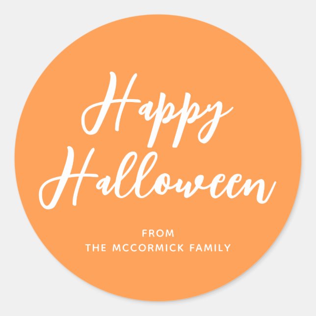 Happy Halloween Orange White Stilschrift Runder Aufkleber (Vorderseite)