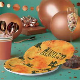Happy Halloween Paper Party Teller Pumpkins Katzen