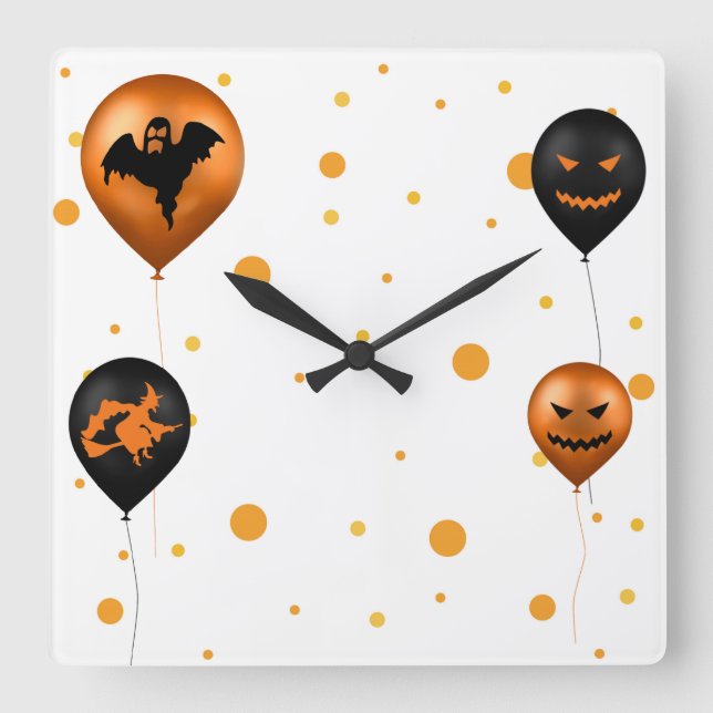Happy Halloween Party Balloons Quadratische Wanduhr (Vorderseite)
