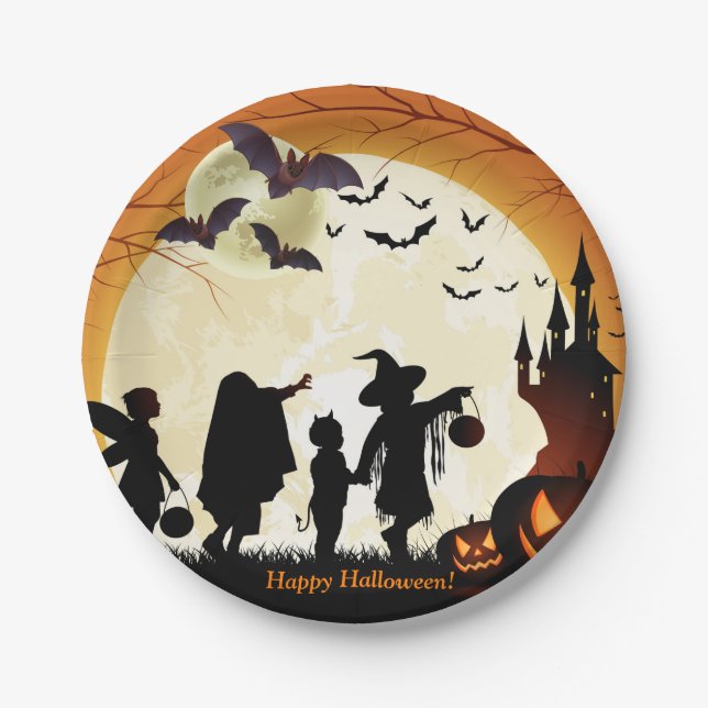 Happy Halloween Party Bats Pumpkins Papierplatte Pappteller (Vorderseite)