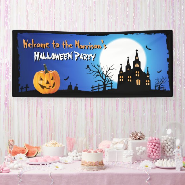 Happy Halloween Party Blue Moonlight Beängstigende Banner (Party)