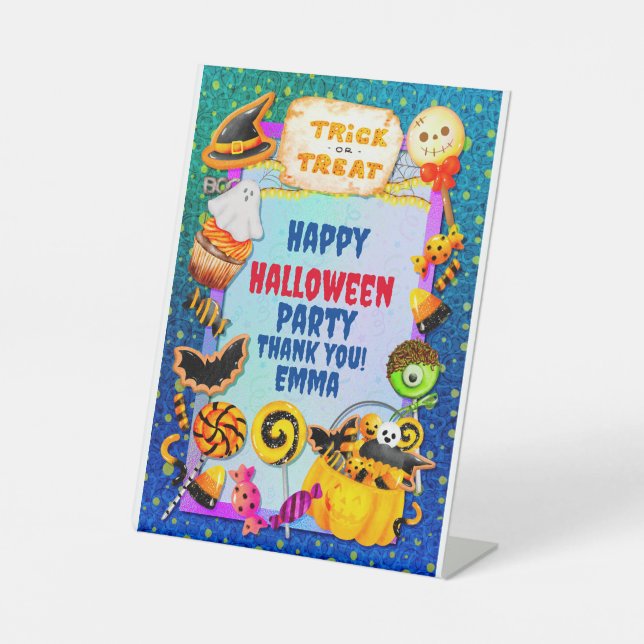 Happy Halloween Party gefüllt mit Trick oder Lecke Sockelschild (Vorderseite)