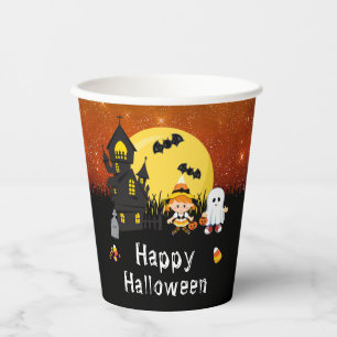 Happy Halloween Party Hexe Ghost Orange Pappbecher