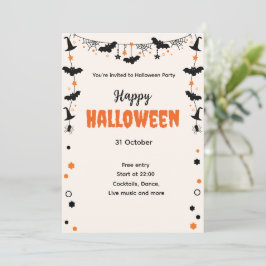 Happy Halloween Party Invitation with Bats, Stars  Einladung