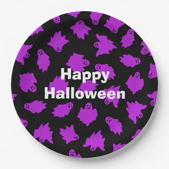 Happy Halloween Party Lila Ghost Pappteller (Vorderseite)