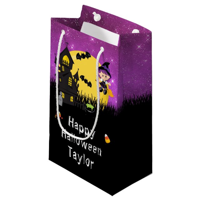 Happy Halloween Party Lila Kleine Geschenktüte (Vorderseite Schrägansicht)