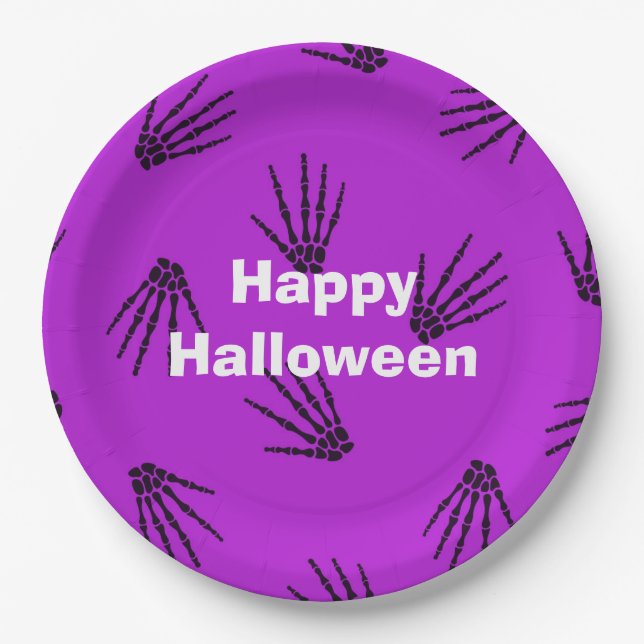 Happy Halloween Party Lila Knochen Pappteller (Vorderseite)