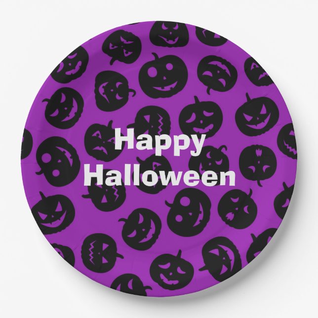 Happy Halloween Party Lila Pumpkin Pappteller (Vorderseite)