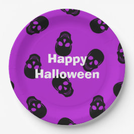 Happy Halloween Party Lila Skull Pappteller