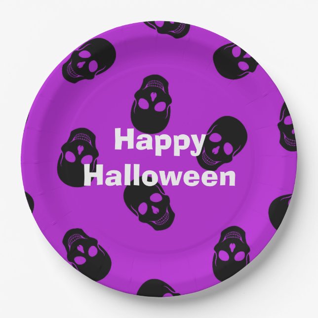 Happy Halloween Party Lila Skull Pappteller (Vorderseite)