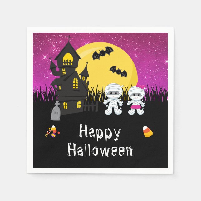 Happy Halloween Party Mummy Pink Serviette (Vorderseite)