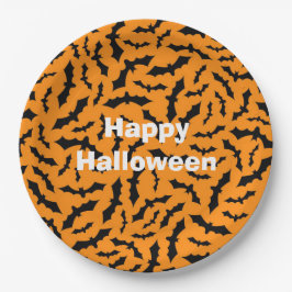 Happy Halloween Party Orange Bat Pappteller