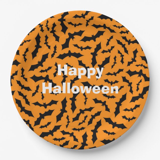 Happy Halloween Party Orange Bat Pappteller (Vorderseite)