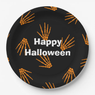 Happy Halloween Party Orange Bones Pappteller