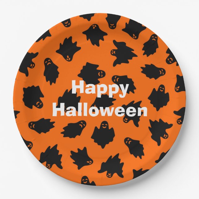 Happy Halloween Party Orange Ghost Pappteller (Vorderseite)