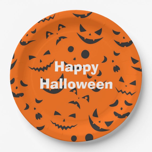 Happy Halloween Party Orange Pumpkin Lächeln Pappteller (Vorderseite)