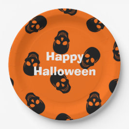 Happy Halloween Party Orange Skull Pappteller