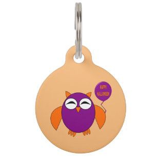 Happy Halloween Party Owl Custom Dog Tag Tiernamensmarke