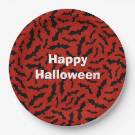 Happy Halloween Party Red Bat Pappteller