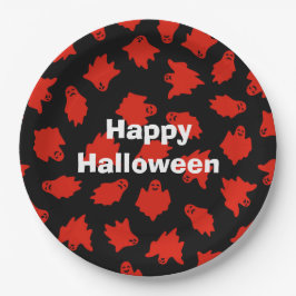 Happy Halloween Party Red Ghost Pappteller