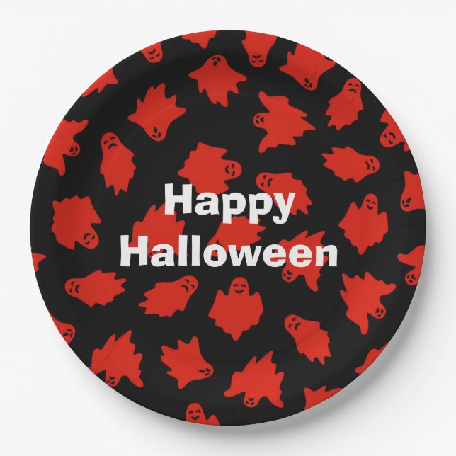 Happy Halloween Party Red Ghost Pappteller (Vorderseite)