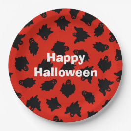 Happy Halloween Party Red Ghost Pappteller