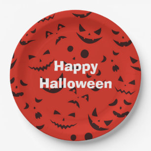 Happy Halloween Party Red Pumpkin Lächeln Pappteller
