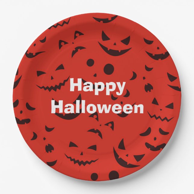 Happy Halloween Party Red Pumpkin Lächeln Pappteller (Vorderseite)