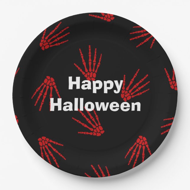 Happy Halloween Party Rote Knochen Pappteller (Vorderseite)