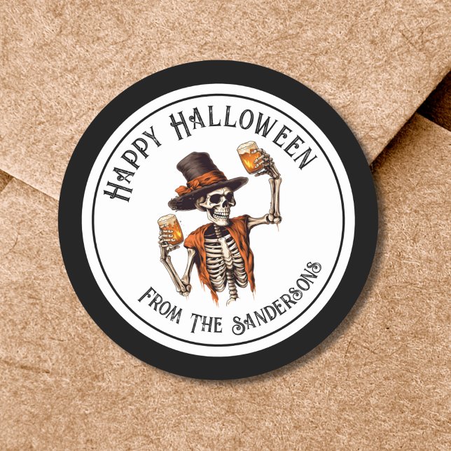 Happy Halloween Party Runder Aufkleber (Skeleton Happy Halloween Classic Round Sticker)