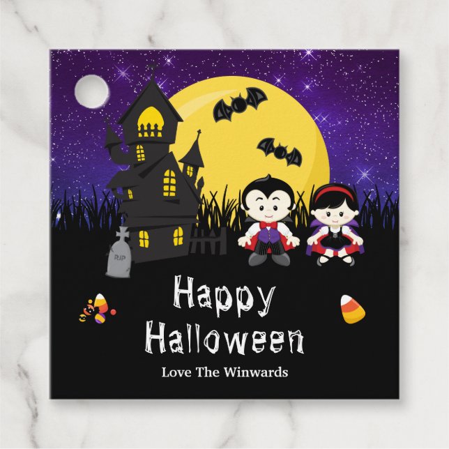 Happy Halloween Party Vampires Lila Geschenkanhänger (Vorderseite)