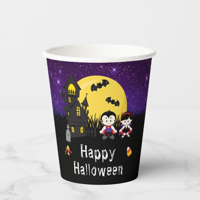 Happy Halloween Party Vampires Lila Pappbecher (Vorderseite)