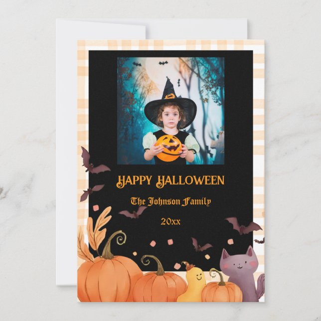 Happy Halloween Photo personnalisée En vichy Carte (Devant)