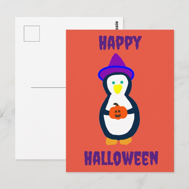 Happy Halloween Pinguin Postkarte (Vorne/Hinten)