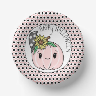 Happy Halloween   Pink Pumpkin and Polka Dots Pappteller