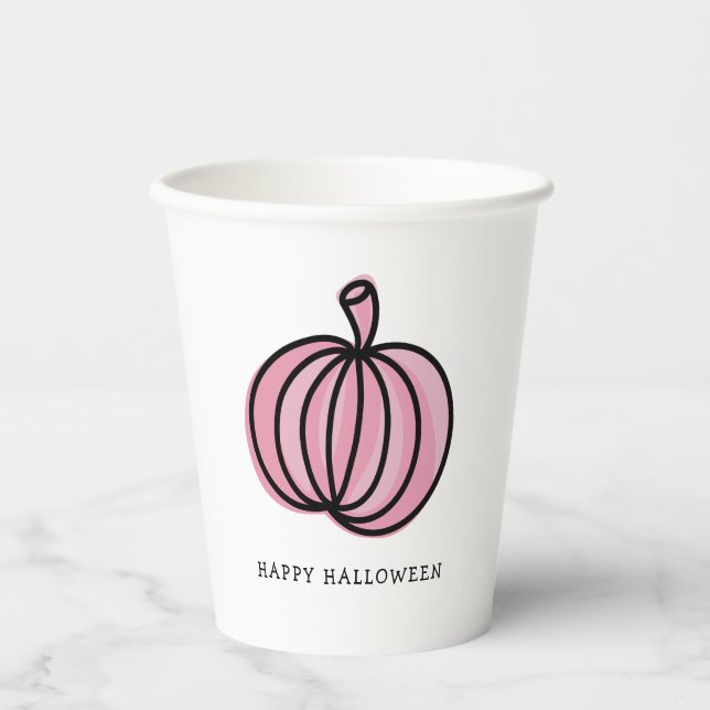 Happy Halloween Pink Pumpkin Pappbecher (Vorderseite)