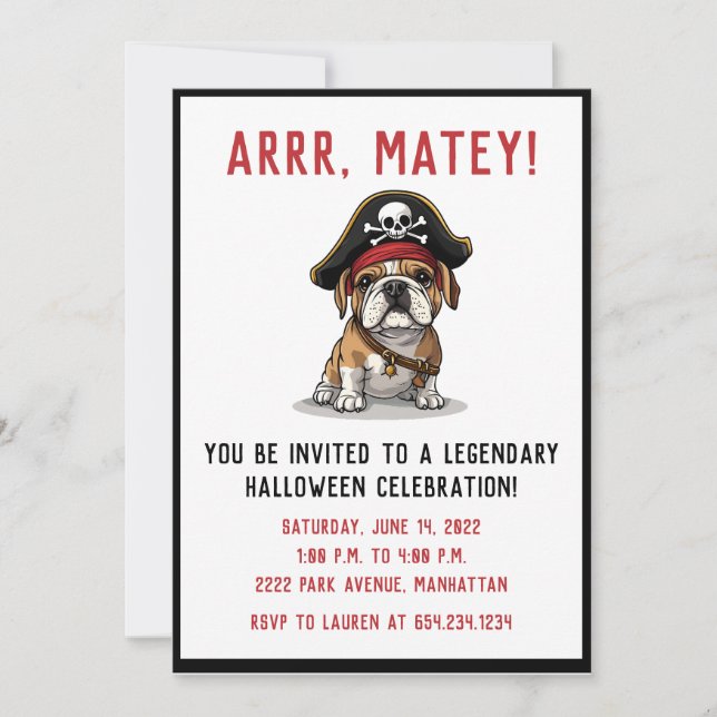 Happy Halloween Pirate English Bulldog Einladung (Vorderseite)