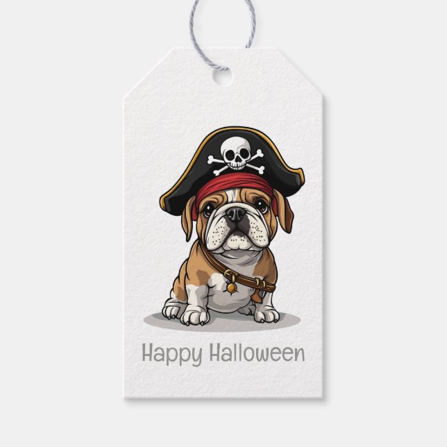 Happy Halloween Pirate English Bulldog Geschenkanhänger (Vorderseite)