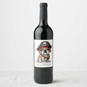 Happy Halloween Pirate English Bulldog Weinetikett