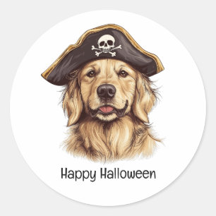 Happy Halloween Pirate Golden Retriever Hund Skull Runder Aufkleber