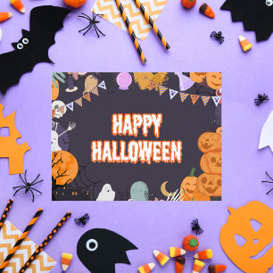 Happy Halloween Playful Cartoon Charaktere Feiertagspostkarte
