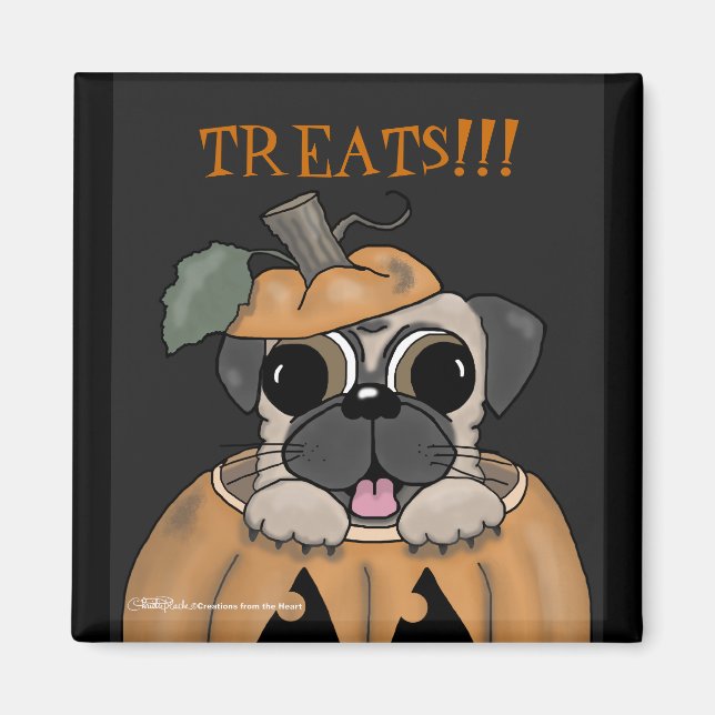 Happy Halloween-Pug in Jack O' Lantern Magnet (Vorne)