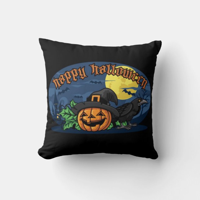 Happy Halloween Pumpkin and Crow Kissen (Vorderseite)